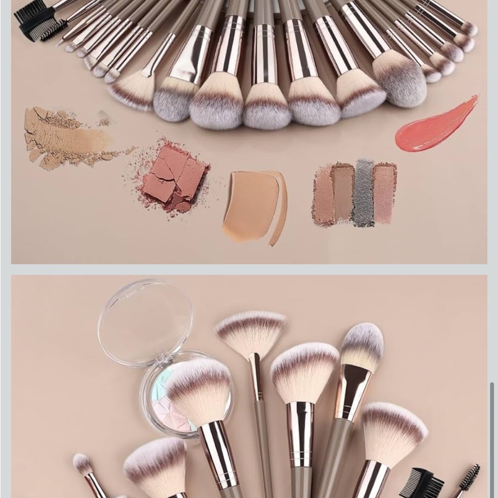 15 pcs Professional Makeup Brush Set - Silver and Cream